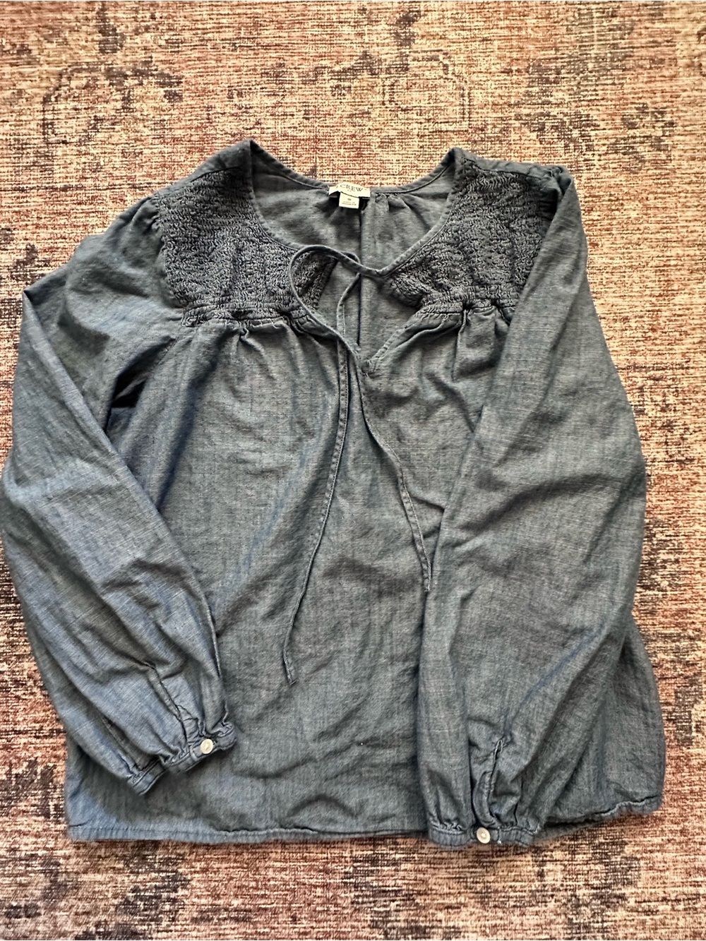 J crew Long-Sleeve Smocked Yoke Top - Denim Blue